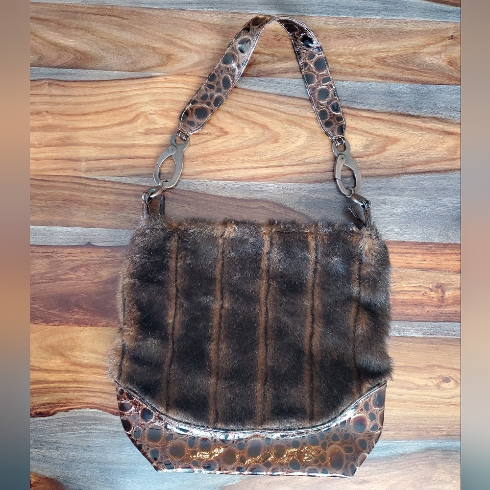 "Jayne" Faux Fur Bag, Like New, Zipper Pocket, Purse, Shades of Brown
